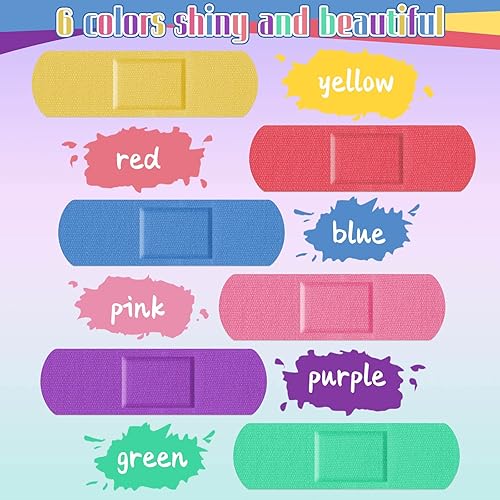 Kids Bandages Colorful Flexible Fabric Adhesive Bandages Rainbow Cute Bandages First Aid Bandages for Wound Care, Slight Cuts and Scrapes, 6 Colors 240