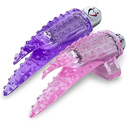 LeLuv Vibrator Fantasy Finger Tip Bullet Massager Textured Clitoral Tickler Pink and Purple 2 Pack
