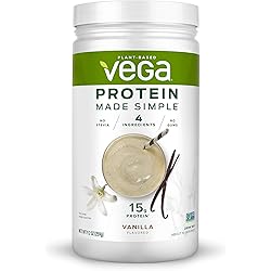 Vega Protein Made Simple, Vanilla, Stevia Free Vegan Plant Based Protein Powder, Healthy, Gluten Free, Pea Protein for Women and Men, 9.2 Ounces 10 Servings