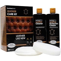 Furniture Clinic Large Leather Care Kit | Includes 17oz Protection Cream & Conditioner, 17oz Leather Cleaner, Sponge & Cloth | for Leather Furniture, Chairs, More