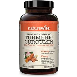 NatureWise Curcumin Turmeric 2250mg 2 Month Supply 95 Curcuminoids with BioPerine Black Pepper Extract Advanced Absorption for Cardiovascular Health and Joint SupportVary 180 Count