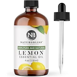 NaturoBliss 100% Pure Lemon Essential Oil Therapeutic Grade Premium Quality 4 fl. oz with Glass Dropper, Perfect for Aromatherapy