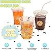 50 Pack 16 oz Clear Plastic Cups, Disposable Cups with Flat Lids and Straws, Crystal Plastic PET Cups with Stickers, Disposable Plastic Cups for Iced Coffee, Cold Drinks, Dessert, Party, Events