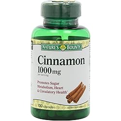 Nature's Bounty Cinnamon Pills and Herbal Health Supplement, Promotes Sugar Metabolism and Heart Health, 1000g, 100 Capsules