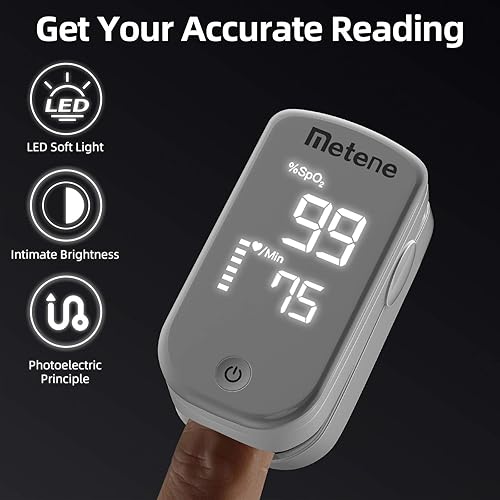 Metene Pulse Oximeter Fingertip, Blood Oxygen Saturation Monitor with Accurate Fast Spo2 Reading Oxygen Meter, Oxygen Monitor with Lanyard and Batteries White