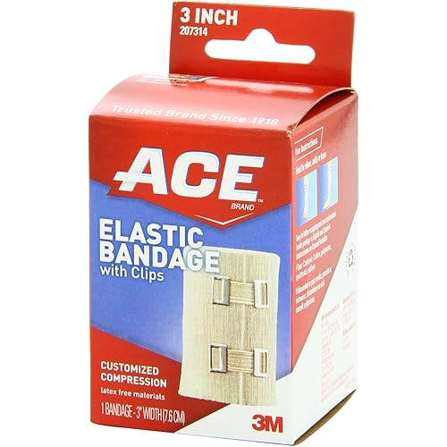 ACE 3 Inch Elastic Bandage with Clips, Beige, Great for Elbow, Ankle, Knee and More, Ideal for Sports, Comfortable design with soft feel, Wash and Reuse