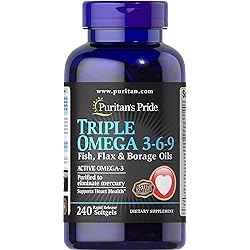 Triple Omega 3-6-9 Fish, Flax & Borage Oils, Supports Heart Health and Healthy Joints, 240 ct by Puritan's Pride