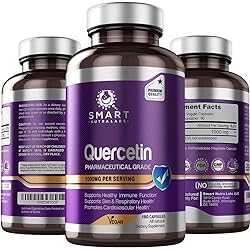 Quercetin 1 1000mg- 180 Vegan Capsules, 100% Pure Pharmaceutical Grade Quercetin Supplement- Supports Healthy Immune System, Cardiovascular Health, Anti-Inflammatory & Antioxidant Support