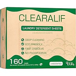 CLEARALIF Laundry Detergent Sheets up to 160 Loads 80sheets, Unscented, Laundry Detergent Strips Eco Friendly & Hypoallergenic