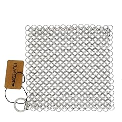 Cast Iron Cleaner 6" x 6.3" Premium 316L Stainless Steel Chainmail Scrubber for Skillet, Wok, Pot, Pan; Pre-Seasoned Pan Dutch Ovens Waffle Iron Pans Scraper Cast