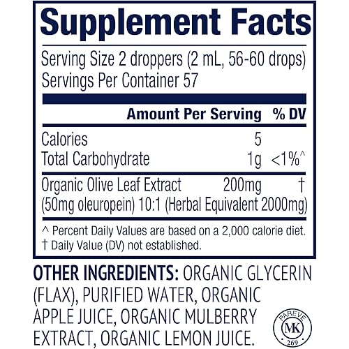 Vimergy USDA Organic Olive Leaf Extract – Pure Olive Leaf Liquid Drops – Supports Healthy Immune System - Natural Antioxidant - USDA Organic, Gluten-Free, Non-GMO, Vegan & Paleo Friendly 115 ml