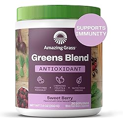 Amazing Grass Greens Blend Antioxidant: Super Greens Powder Smoothie Mix with Spirulina, Beet Root Powder, Elderberry, Bilberry, Prebioitics & Probiotics, Sweet Berry, 30 Servings Packaging May Vary