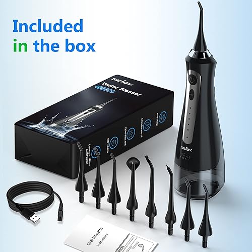 Sejoy Water Flossers, Water Picks for Teeth Cleaning, Water Flosser for Teeth Rechargeable Cordless, Electric Portable, 5 Cleaning Modes 8 Jet Tips, IPX7 Waterproof, 230ml, for Travel and Home