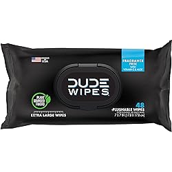 DUDE Wipes Flushable Wipes - 1 Pack, 48 Wipes - Unscented Wet Wipes with Vitamin-E & Aloe for at-Home Use - Septic and Sewer Safe