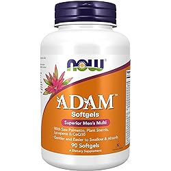 NOW Supplements, ADAM™ Men's Multivitamin with Saw Palmetto, Plant Sterols, Lycopene & CoQ10, 90 Softgels