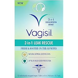 Vagisil 2-in-1 Leak Rescue Feminine Wipes for Women, Gynecologist Tested, 12 ct Pack of 1