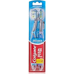 Colgate 360 Sonic Battery Power Electric Toothbrush with Floss-Tip Bristles and Tongue and Cheek Cleaner, Soft - 2 Count Pack of 1