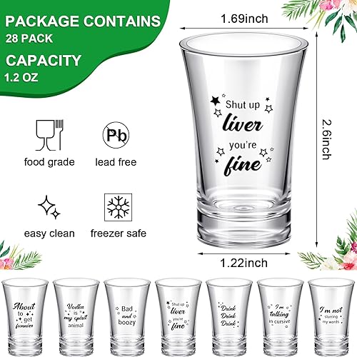 28 Pcs Funny Shot Glasses for Adult Acrylic Party Shot Glasses 1.2 Ounce Shot Glasses Party Favors for Guests Shot Glasses Bulk Wine Shot Glasses for Adult Birthday Party Drinking Gifts Supplies