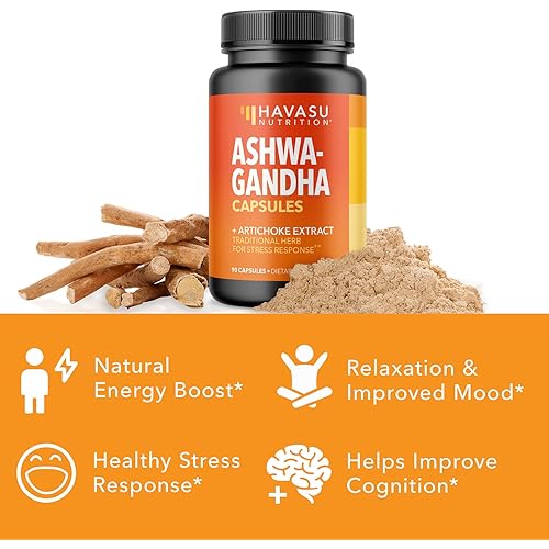 HAVASU NUTRITION Ashwagandha Capsules with Artichoke Extract to Support Stress Response & Mood Support 1000 mg