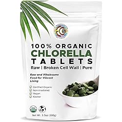 Earth Circle Organics, premium Chlorella tablets, USDA Organic, Kosher, highest potency, pure Chlorella raw superfood, cracked cell wall, high in protein, no additives or fillers - 400 Tablets