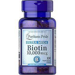 Biotin 10000 Mcg, Helps Promote Skin, Hair and Nail Health, 100 Count by Puritan's Pride