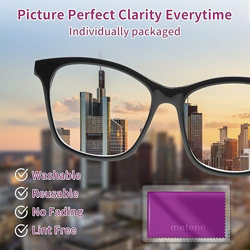 Metene 15 Pack Microfiber Cleaning Cloths 6"x7" in Individual Vinyl Pouches | Glasses Cleaning Cloth for Eyeglasses, Phone, Screens, Camera Lens and Other Delicate Surfaces Cleaner Purple