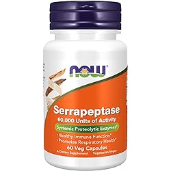 NOW Supplements, Serrapeptase 60,000 Units of Activity, Promotes Respiratory Health and Immune Function, 60 Veg Capsules