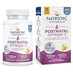 Nordic Naturals Postnatal Omega-3, Lemon - 60 Soft Gels - 1120 Total Omega-3 1000 IU Vitamin D3 - Formulated for New Moms; Supports Optimal Wellness, Positive Mood, Healthy Metabolism - 30 Servings