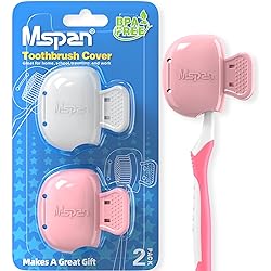 Mspan Toothbrush Head Cover Cap: Tooth Brush Travel Case Protector Plastic Clip Compatible with Manual & Electric Toothbrush for Adults Kids - 2 Packs