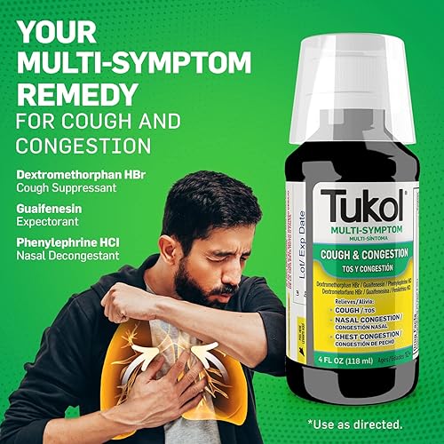 TUKOL Cough & Congestion Treatment, Cough Suppressant and Nasal Decongestant, Multi-Symptom Cold Relief Syrup, 4 fl oz