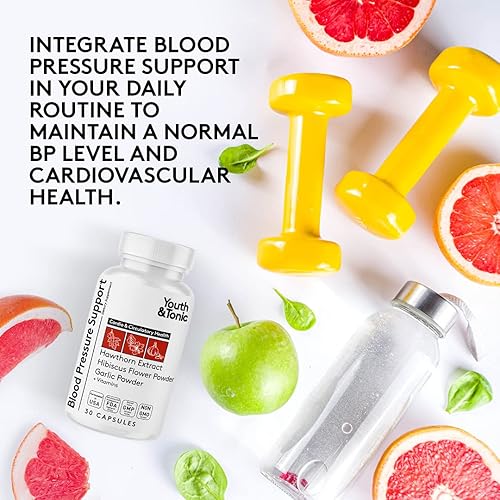 Natural Blood Pressure Supplement w Hawthorn Hibiscus & High Potency Diuretic Herbs & Vitamins to Lower Water Retention & BP Support | Heart & Circulatory System Pills for Cardiovascular Health