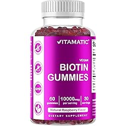 Vitamatic Biotin Gummies 10,000 mcg for Stronger Hair, Skin & Nails - 60 Vegan Gummies - Also Called Vitamin B7