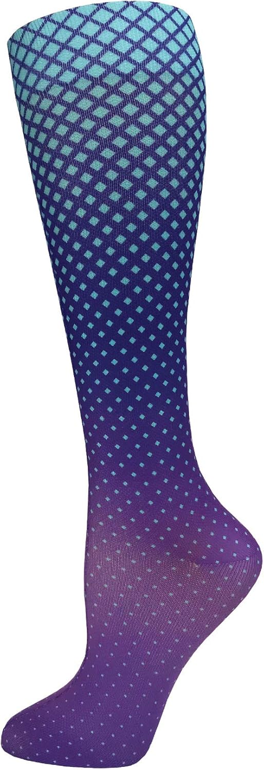 Prestige Medical 12" Soft Comfort Compression Socks, Dot Matrix Aqua & Purple Model: 387-DMP