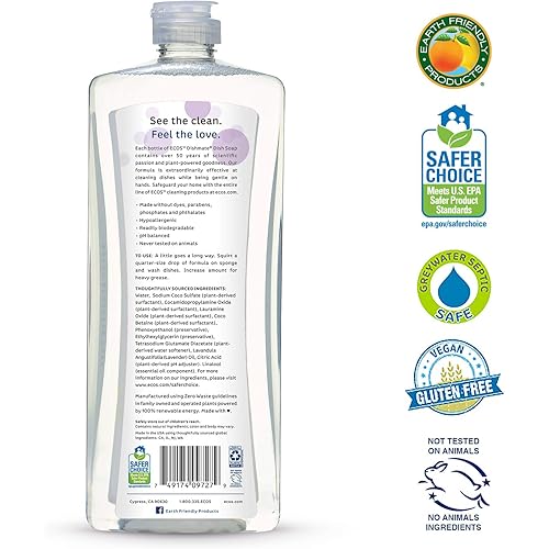 Earth Friendly Products ECOS Dishmate, Dishwashing Liquid, Natural Lavender, 25 oz, grape 97276