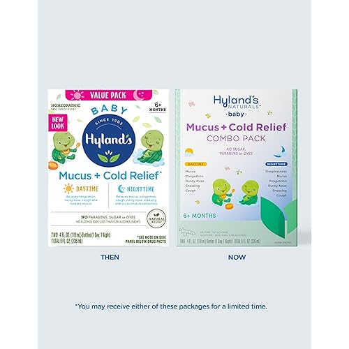 Infant and Baby Cold Medicine, Hyland's Naturals Baby Mucus Cold Relief, Day & Night Value Pack, Decongestant and Cough Relief, 8 Fl Oz