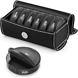 Barhon Large Weekly Pill Organizer 2 Times A Day, 7 Day Pill Box with PU Leather Case, Daily Pill Case AMPM Portable for Pills Vitamin Fish Oil Supplements Black
