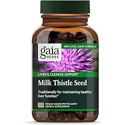 Gaia Herbs Milk Thistle Seed - Liver and Cleanse Support with Milk Thistle and Silymarins - Healthy Liver Function Support - 120 Vegan Liquid Phyto-Caps 40 Servings