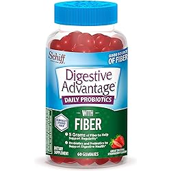 Digestive Advantage Prebiotic Fiber Gummies Probiotics for Digestive Health, Daily Probiotic Gummies for Women & Men, Digestive Supplement for Regularity & Gut Health, 60ct Strawberry Flavor