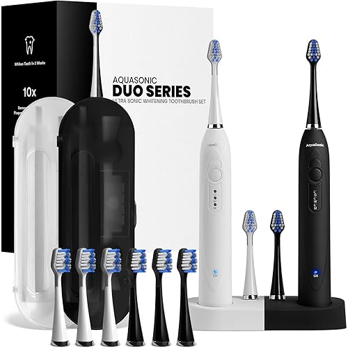 Aquasonic Duo Electric Toothbrush | Aquasonic 2-Pack of Repair and Whiten Night Toothpaste