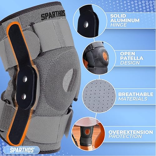 Sparthos Knee Brace - Relieves ACL, MCL, Meniscus Tear, Arthritis, Tendons Pain - Open Patella Design with Dual Hinges - Patellar Compression Support, Plus Size Fit - For Men and Women XX-Large