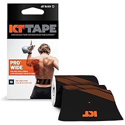 KT Tape Pro Wide Kinesiology Therapeutic Sports Tape, 10 Precut 10 Inch Strips, Double Width Lower Back or Large Muscle Groups, Water Resistant, 1N Black - PrecutWide, Small 814179022578