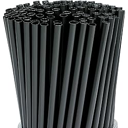 200 Pcs Black Disposable Drinking Plastic Straws.0.23'' diameter and 8.26" long-Black