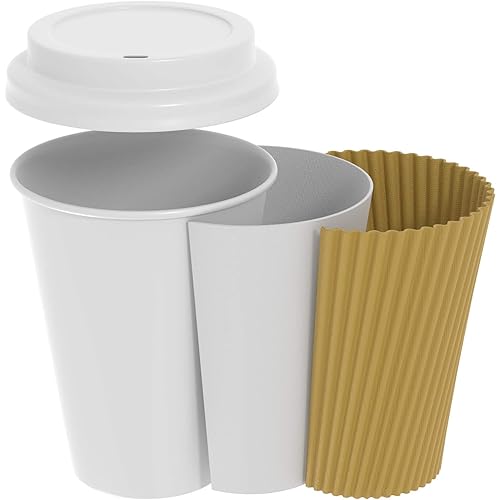 50 Sets - 12 oz.] Insulated Ripple Paper Hot Coffee Cups With Lids