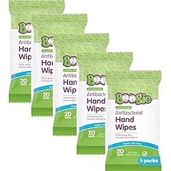 Hand Sanitizer Wipes by Boogie Wipes, Alcohol-Free, Hypoallergenic and Moisturizing Aloe, Boogie Hand Wipes for Adults and Kids, 5 Packs of 20 100 Total Wipes