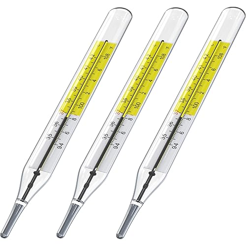 3 PK Glass Thermometer Mercury Free Clinic Thermometer Traditional Thermometer Dual Scale Mercury Free C&F 3PK
