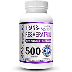 MAAC10 - Trans Resveratrol 500mg Supplement Micronized Pharmaceutical Grade 99% Pure Trans-Resveratrol Extract BioPerine for Superior Absorption 2X 250mg Capsules 60ct