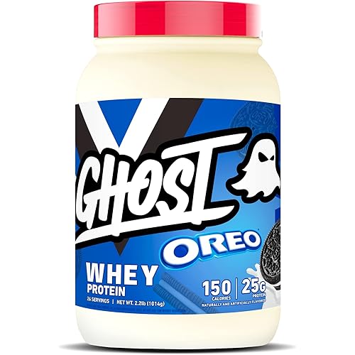GHOST WHEY Protein Powder, Oreo - 2lb, 25g of Protein - Whey Protein Blend -Post Workout Fitness & Nutrition Shakes, Smoothies, Baking & Cooking - Cookie Pieces Inside