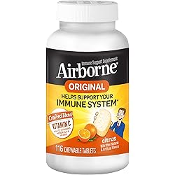 Airborne Citrus Chewable Tablets 1000mg of Vitamin C - Immune Support Supplement 116 ea Pack of 3