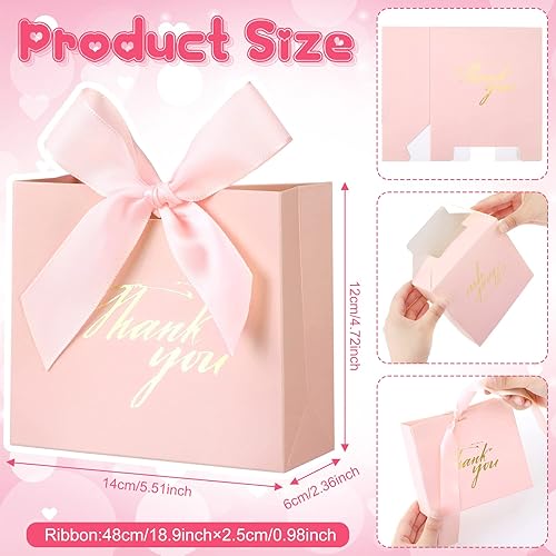 36 Pcs Thank You Gift Bag Party Favor Candy Bags Pure Pink Paper Gift Boxes Mini Paper Gift Bags with Pink Bow Ribbon Decor for Wedding, Bridal Baby Shower, Party Favor 5.51 x 2.36 x 4.72 Inches