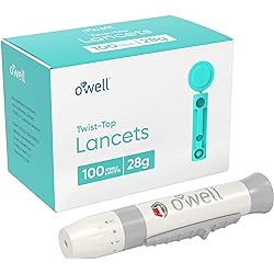O'WELL Lancing Device Kit 100 O'WELL Sterile Twist Top Lancets, 28 Gauge for Regular-Thicker Skin